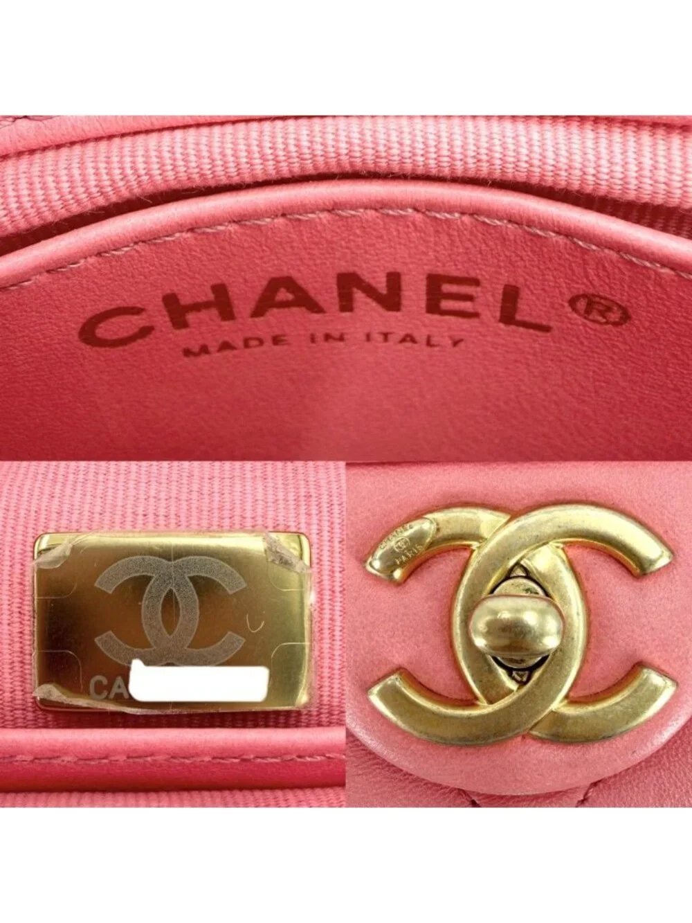 Chanel Big Shoulder Bag Mini Quilted Chain Turnlock Mini CC Logo Leather Pink